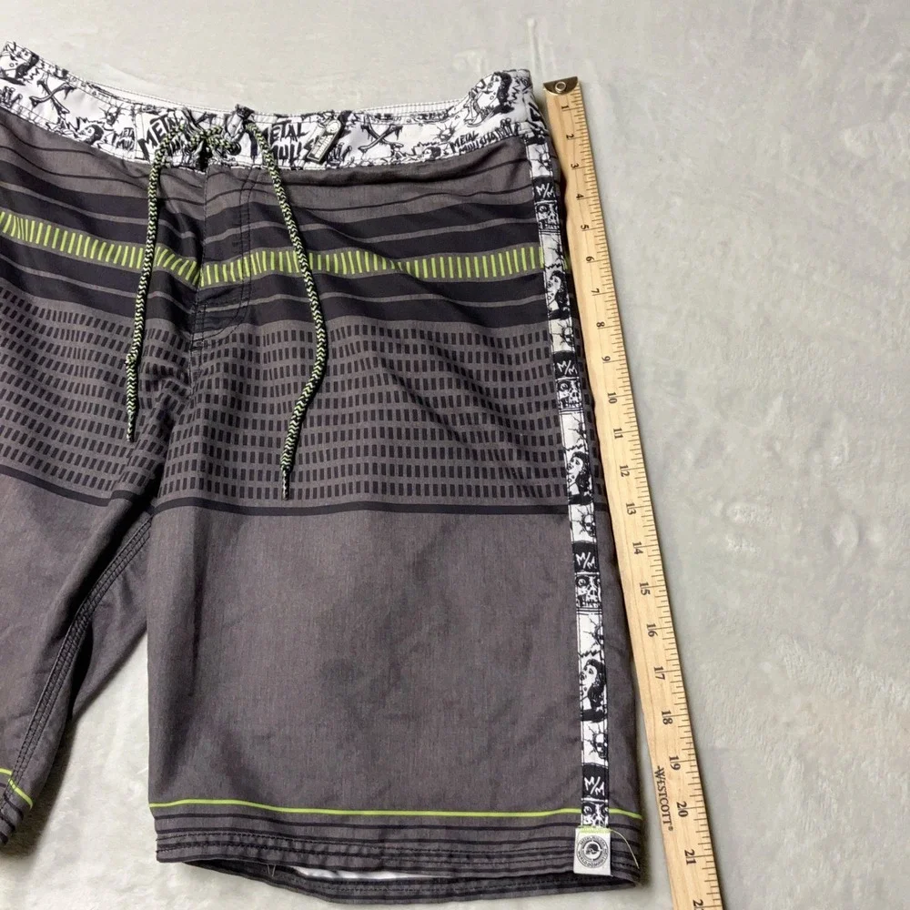 Metal Mulisha Board Shorts Skulls Graphic Striped Swim Trunks Mens 34